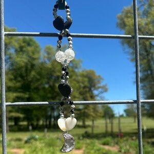 Druzy MoonDust HangCharm (Seashell Hearts ,Dalmatian Jasper and Black Obsidian)